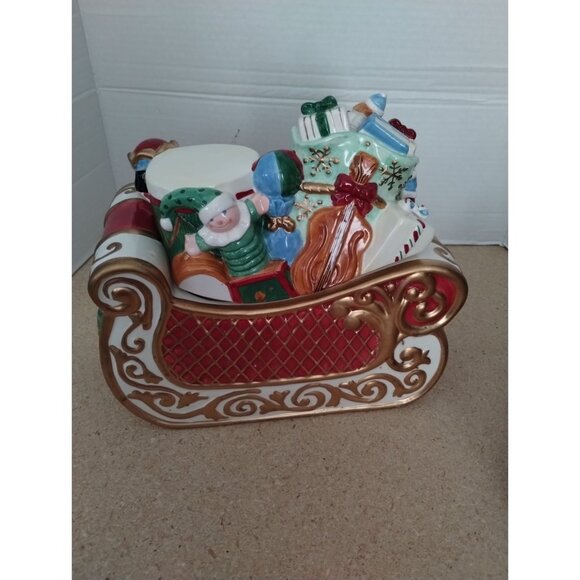 Avon 2002 St. Nicholas Cookie Jar Ceramic Sleigh With Toys & Gifts - Picture 1 of 9